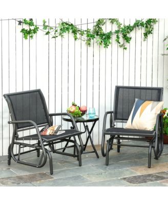 Porch Glider Set of 2, Metal Swing Glider Chairs with Mesh Fabric, Curved Armrests and Steel Frame
