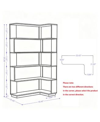 90cm Freestanding Corner Bookshelf with Anti-Tip Device