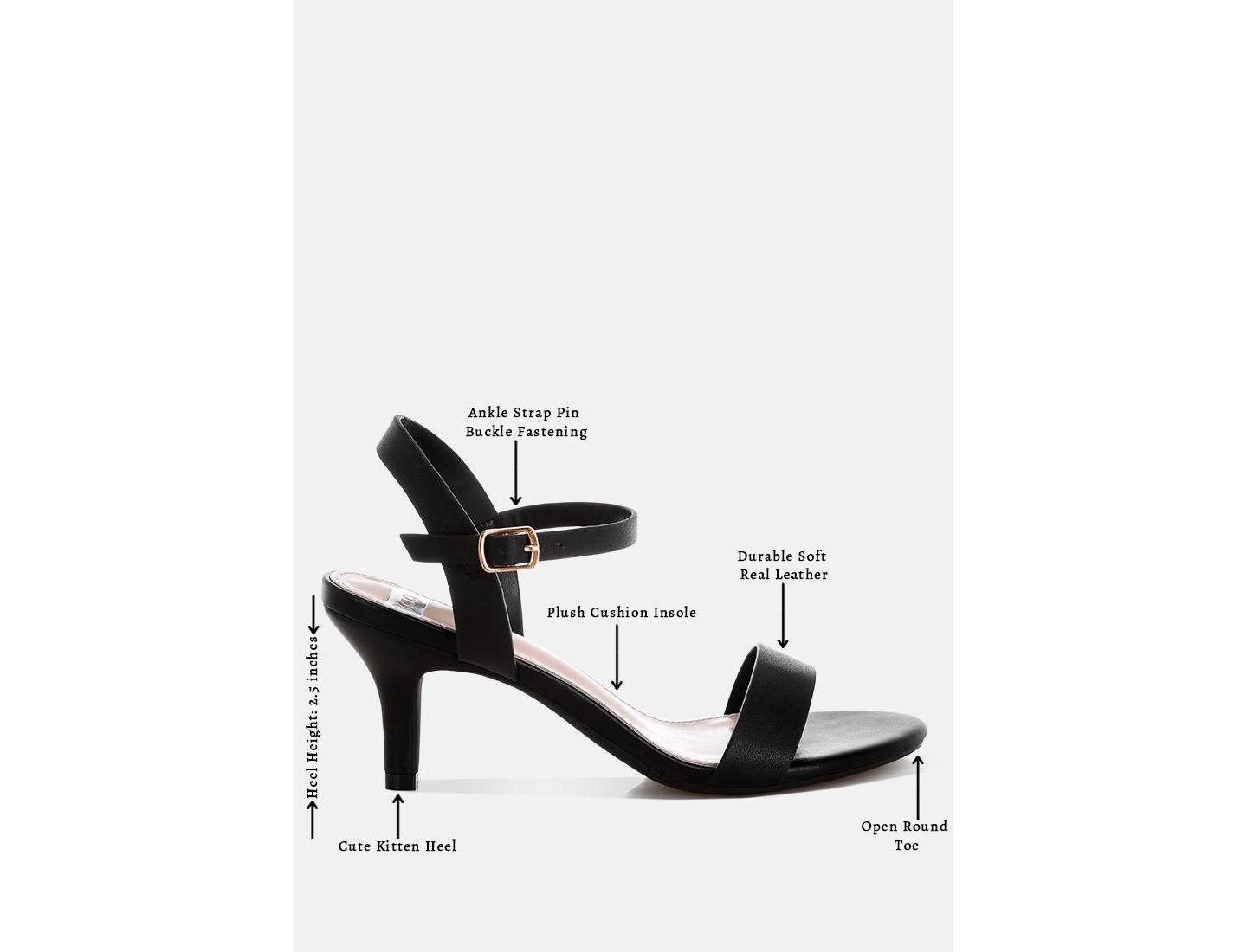Женские сандалии Rag & Co Tomari Pin Buckle Kitten Heel, цвет: Чёрный кожаный — фото 6