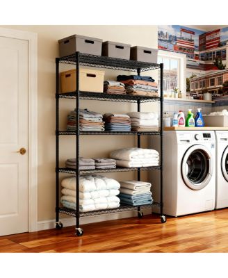 Heavy Duty 5 Tier Wire Shelving Unit with Wheels and Feet