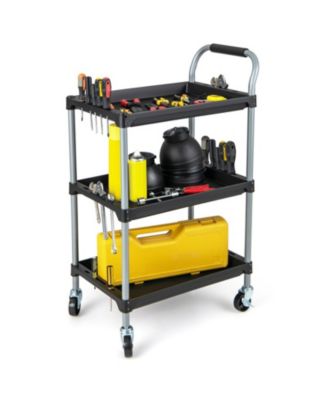 3-Tier Utility Rolling Cart with PP Shelves and Locking Wheels