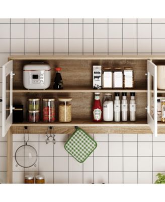 Large Kitchen Hutch Cabinet, Storage Cupboard Pantry with 4 Glass Doors, 4 Drawers and Microwave Shelf, Buffet,Sideboard