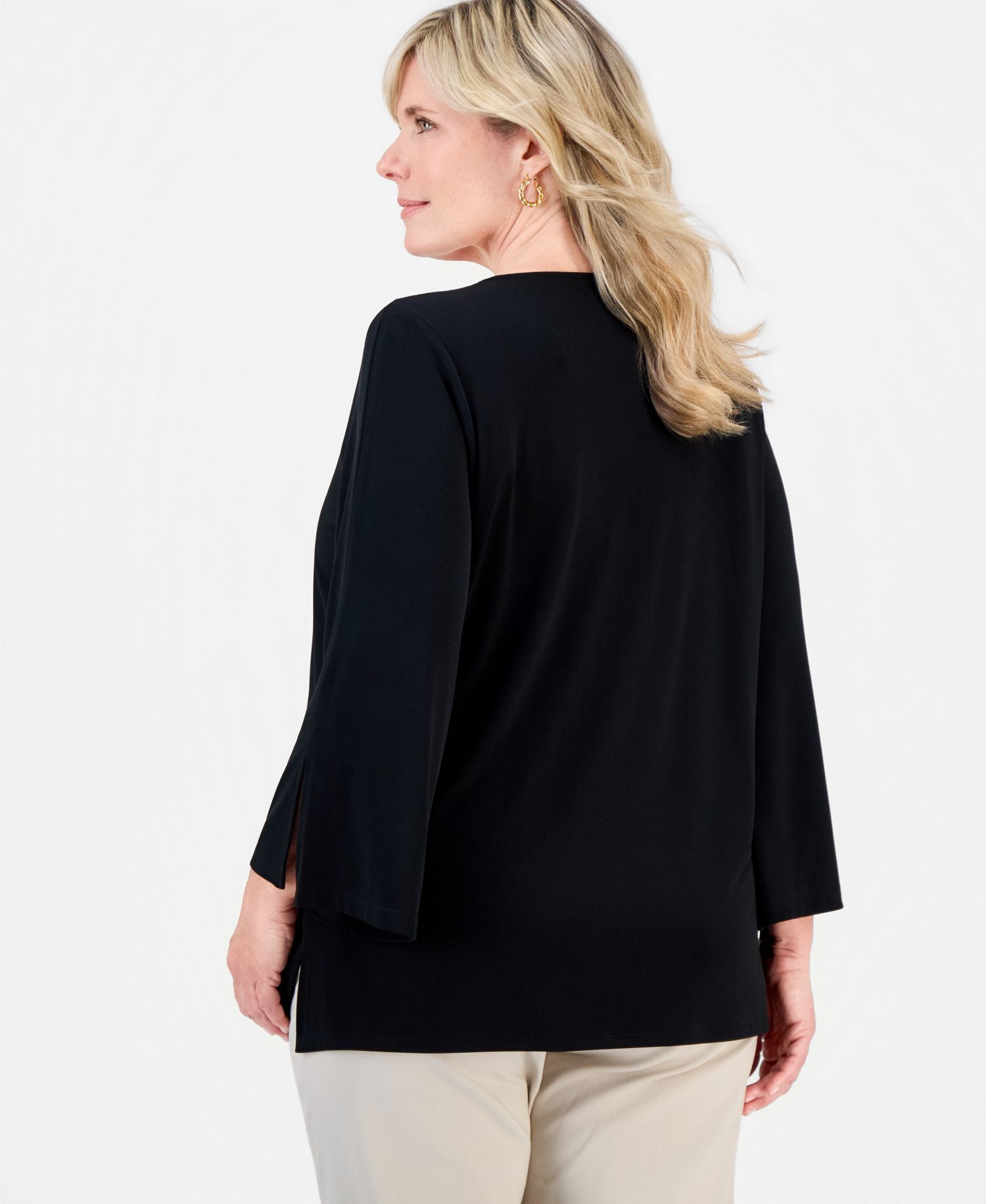 Plus Size Bell-Sleeve Zip-Neck Top, Macy's Exclusive