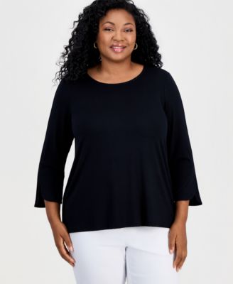Plus Size Scoop-Neck 3/4-Sleeve Top