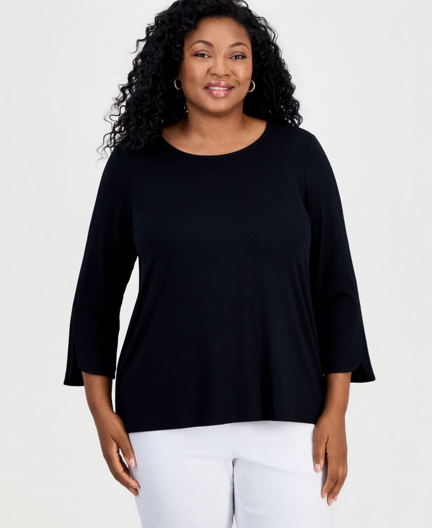 Petite 3/4-Length Tulip Sleeve Scoop Neck T-Shirt