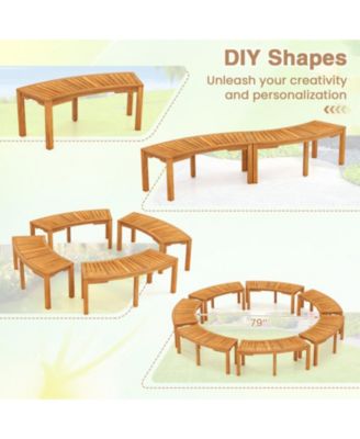 Set of 2 Outdoor Acacia Wood Curved Garden Benches 2-Person