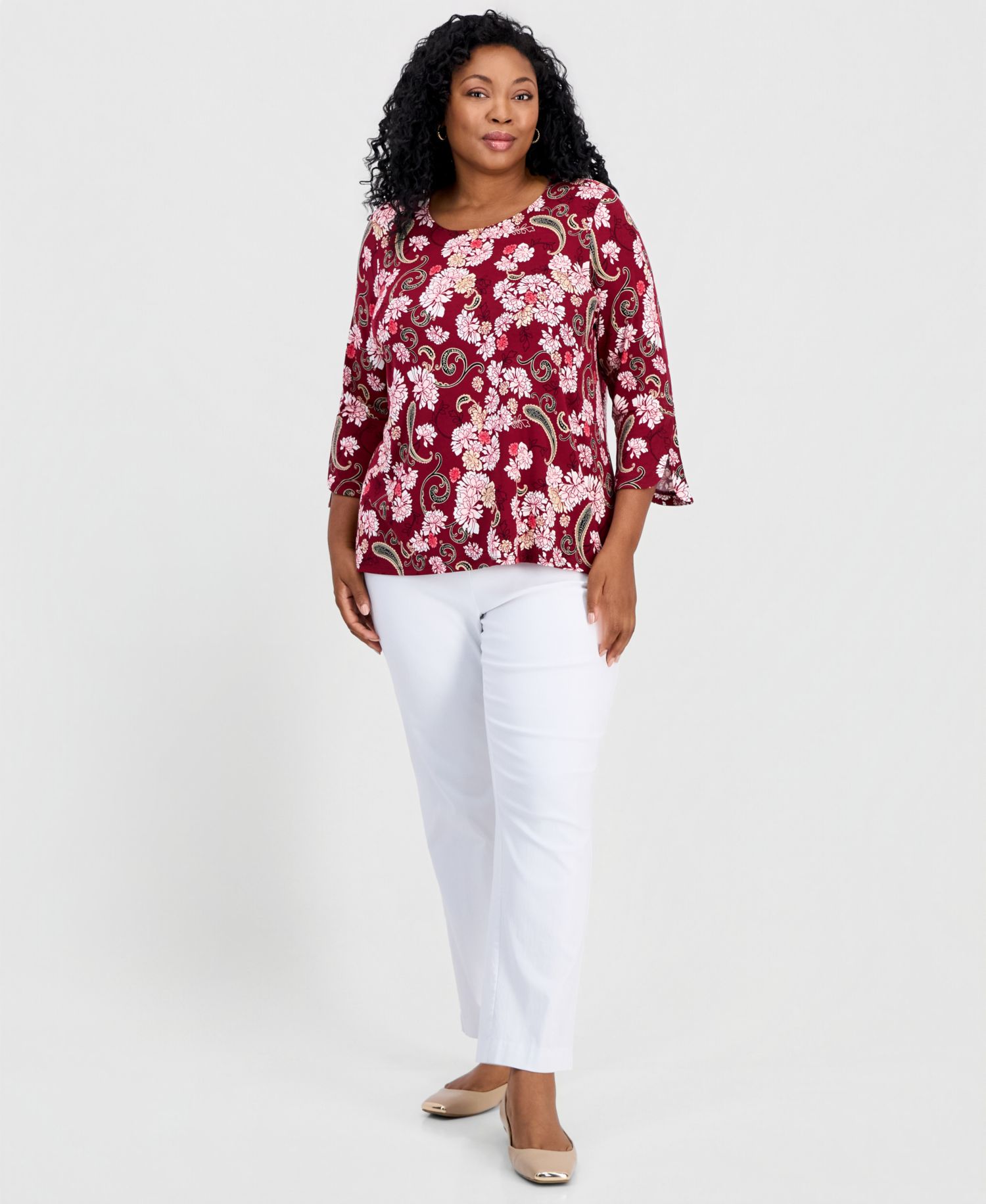 Petite Floral 3/4-Length Tulip Top