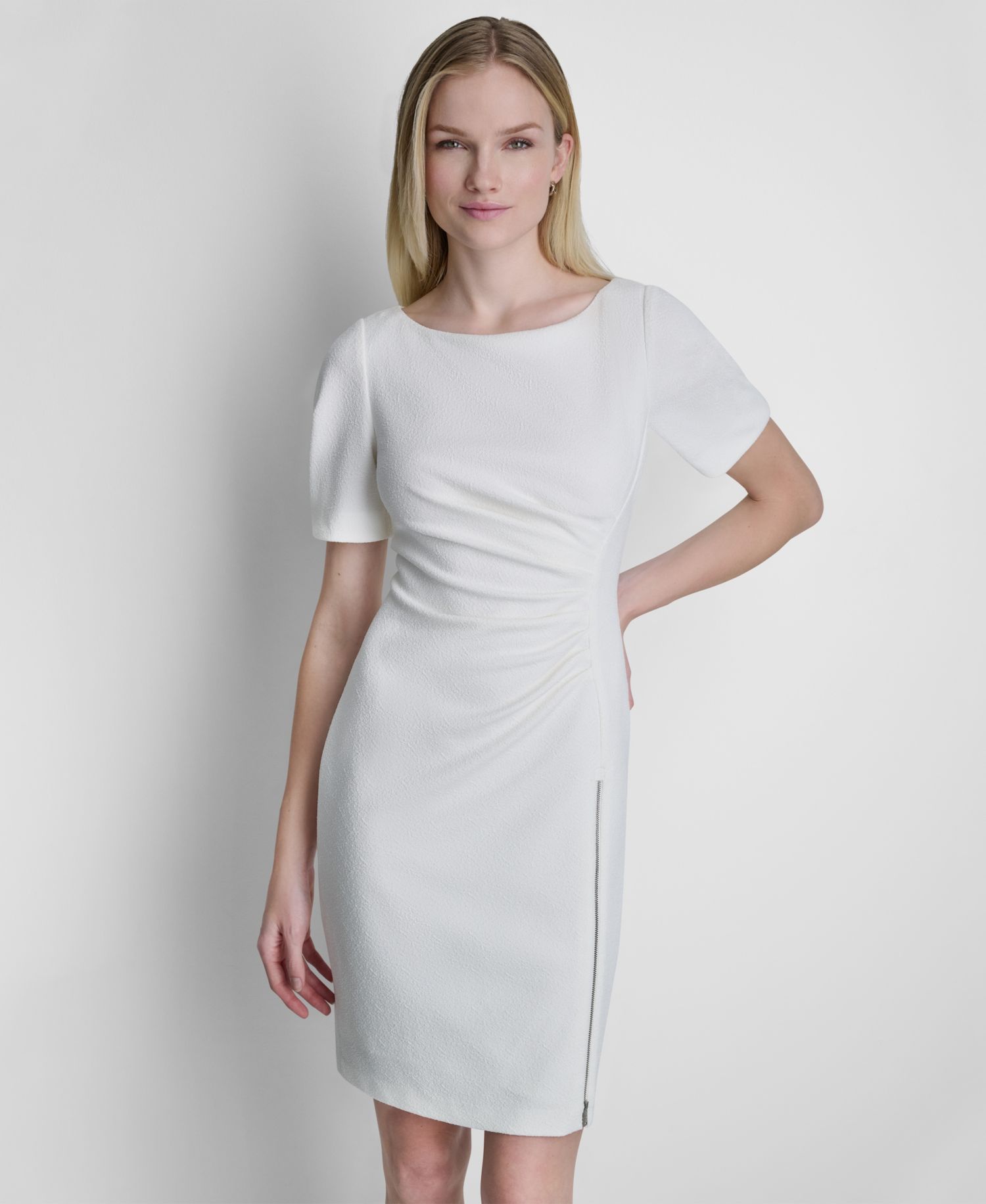 Women's Ruched Crewneck Short-Sleeve Dress