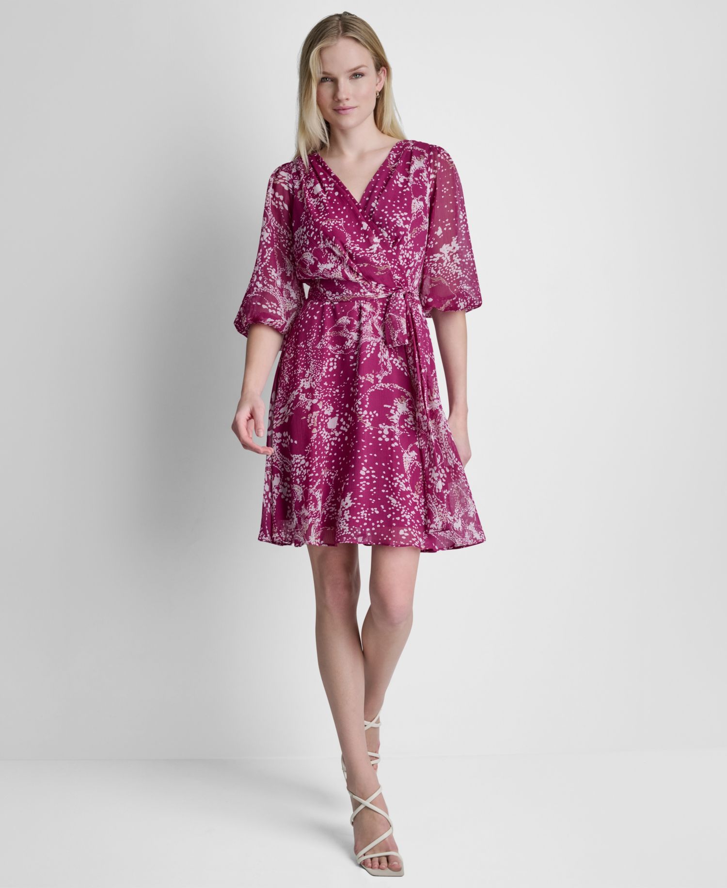 Women's Surplice V-Neck Balloon-Sleeve Dress