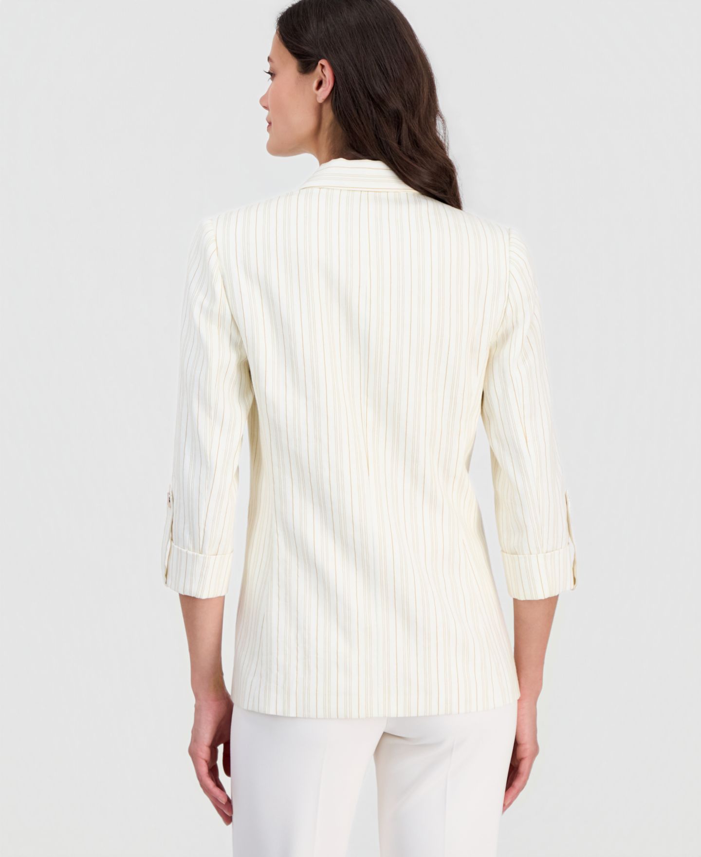Женский пиджак T Tahari Peak-Lapel Long-Sleeve Blazer, цвет: Натуральный полосатый — фото 4