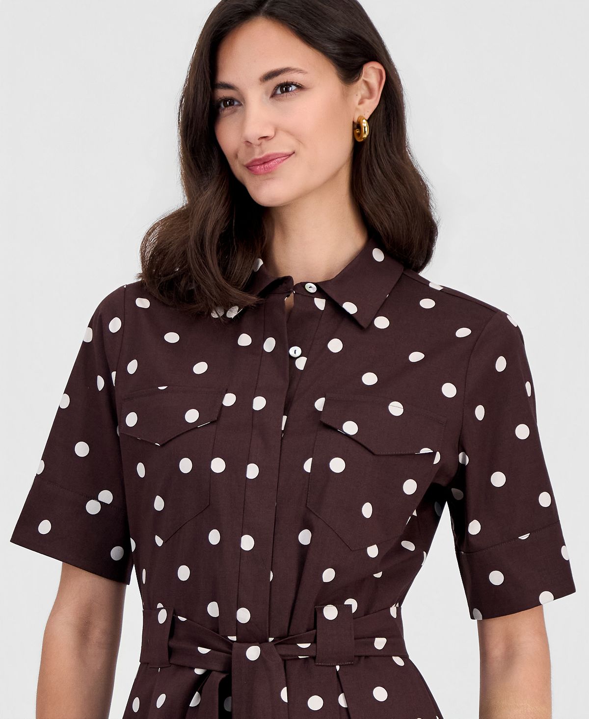 T Tahari Women's Elbow-Sleeve Button-Front Tie-Waist Dress view 5 — MAYCSS fashion products