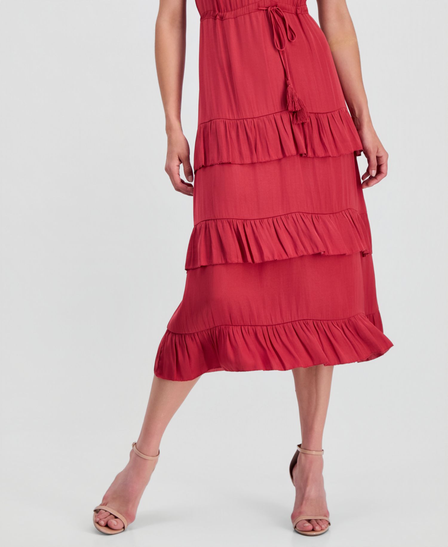 Women's V-Neck Short-Sleeve Tiered-Ruffle Dress