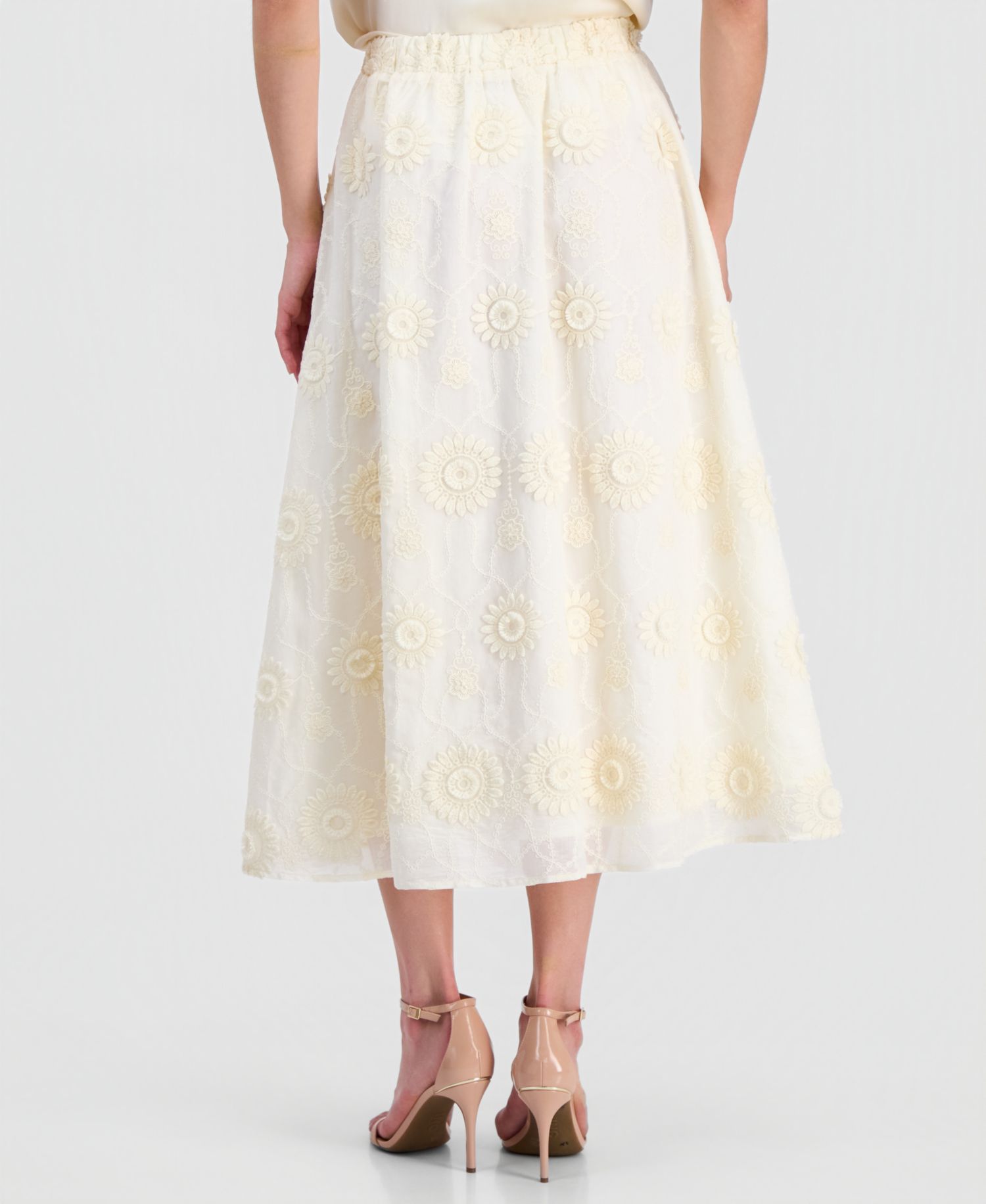Women's Pull-On Floral-Embroidered Midi Skirt