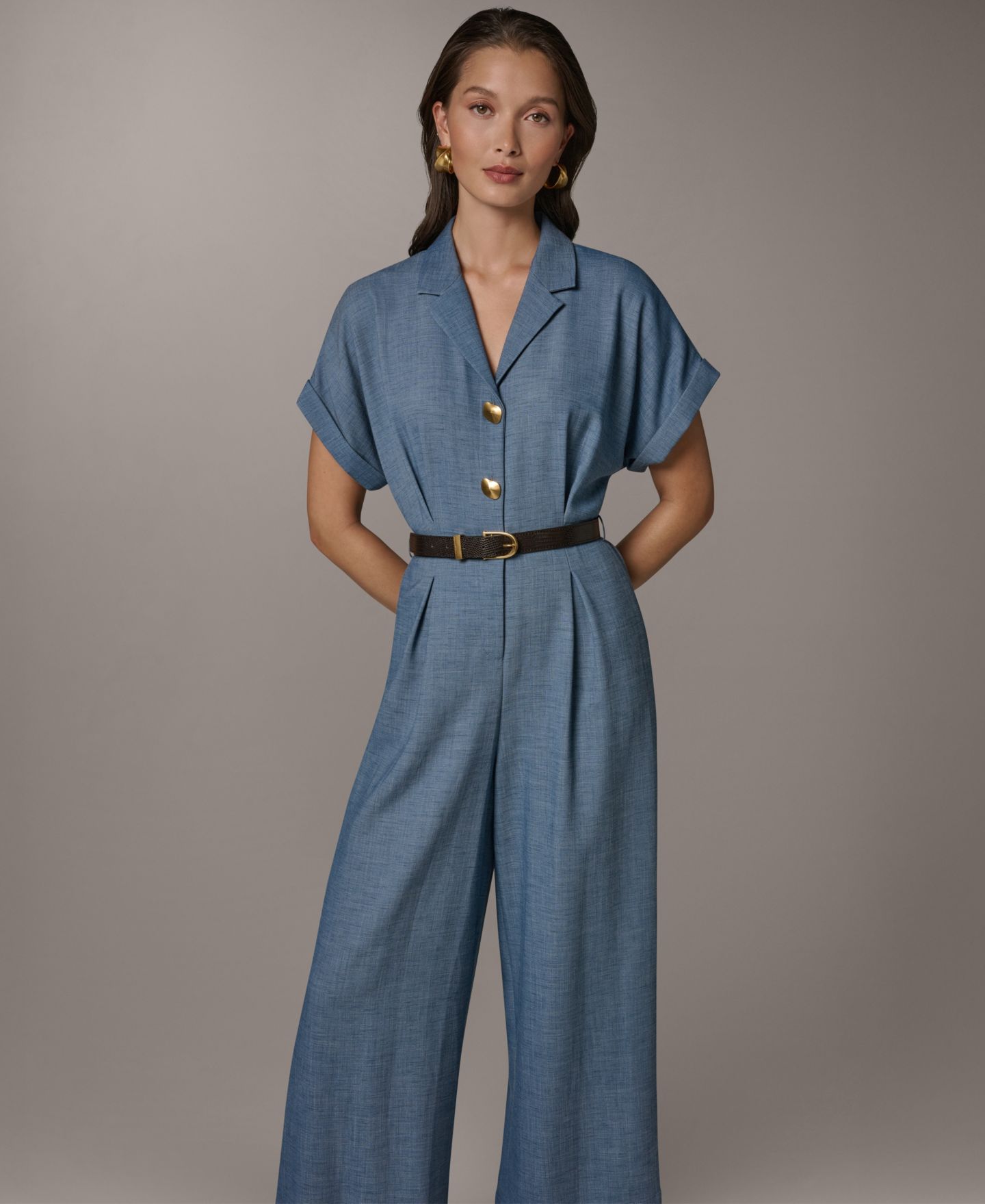 Женский комбинезон Donna Karan New York Collared V-Neck Short-Sleeve Jumpsuit, цвет: Marina — фото 3
