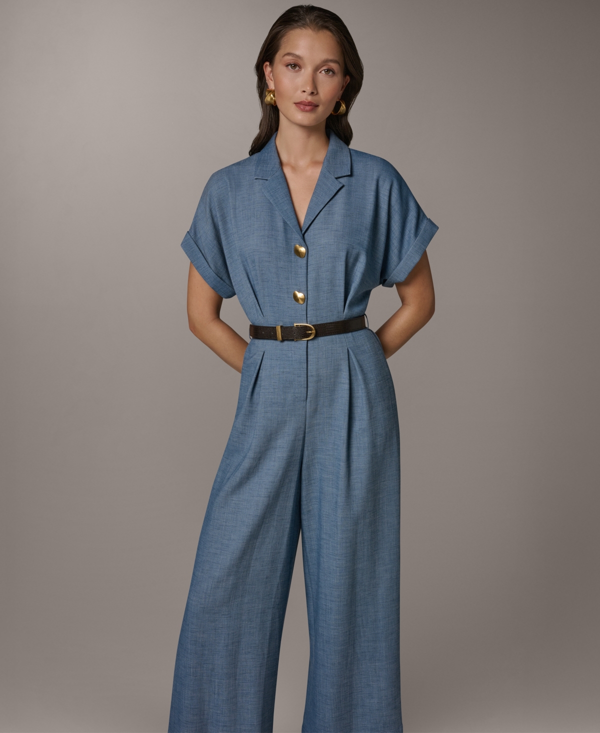 Donna Karan New York Women's Collared V-Neck Short-Sleeve Jumpsuit