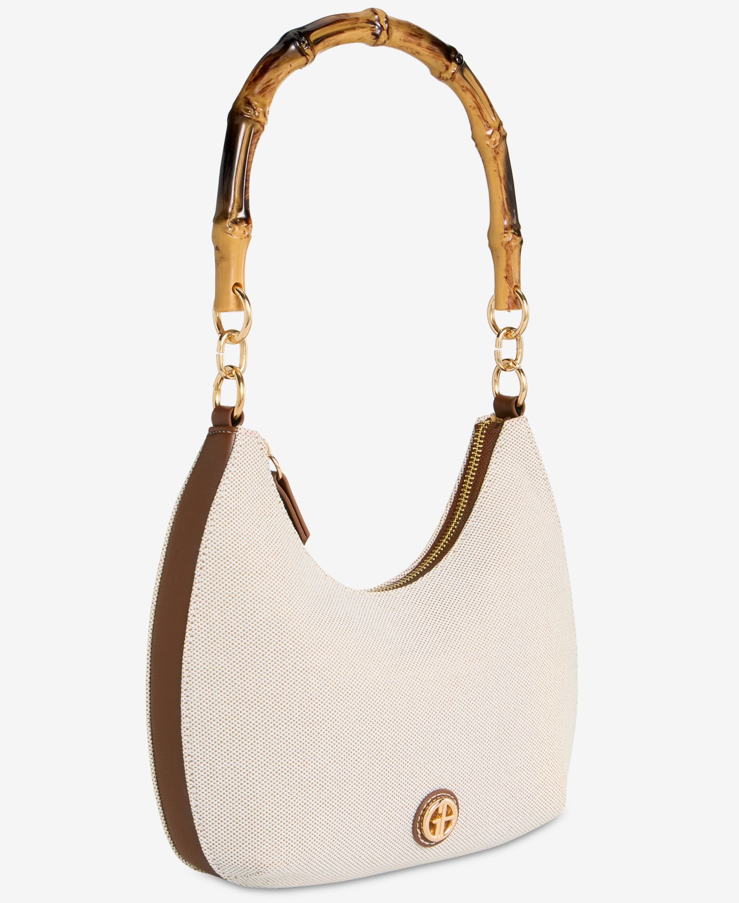 Linen Bamboo Handle Hobo