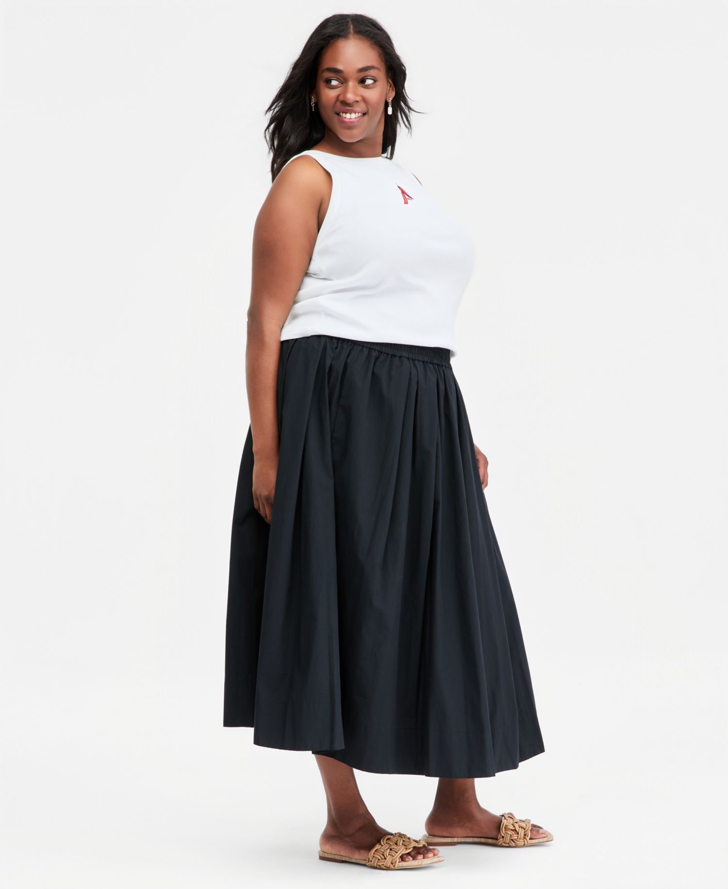 Trendy Plus Size Pull-On Cotton Midi Circle Skirt