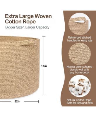 Rope Blanket Basket Storage Bin Organizer Wicker Box 88L Gift Basket