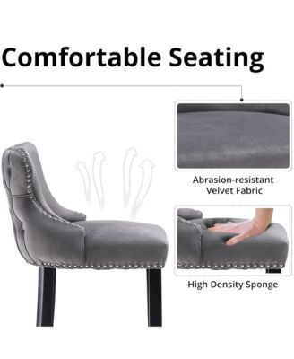 Velvet Wingback Bar Stools Set of 2, Counter Height Chairs with Solid Wood Legs, Button Tufted and Nailhead Trim for Kitchen Island