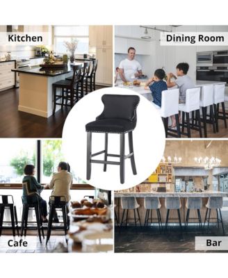 Velvet Wingback Bar Stools Set of 2, Counter Height Chairs with Solid Wood Legs, Button Tufted and Nailhead Trim for Kitchen Island
