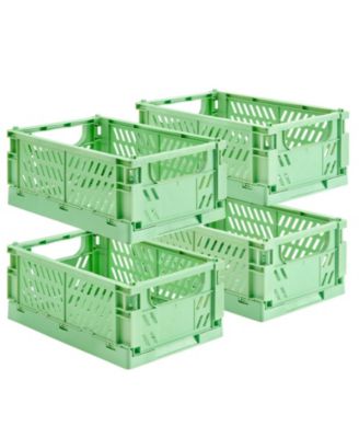 4Pack Plastic Storage Baskets Collapsible Crates Organizing Mini Bins