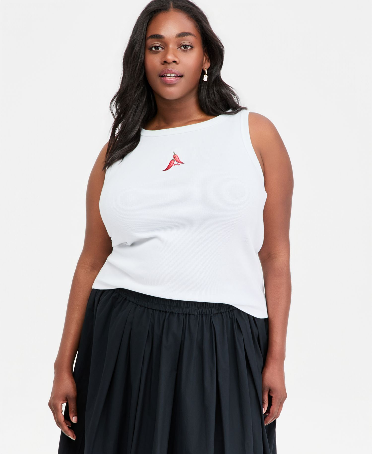 Plus Embroidered Chili Pepper Ribbed Tank