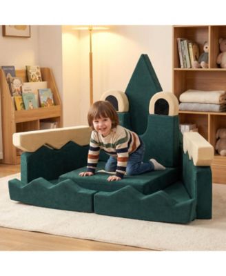 Modular Kids Play Couch with Velvet Cover for Creative Play