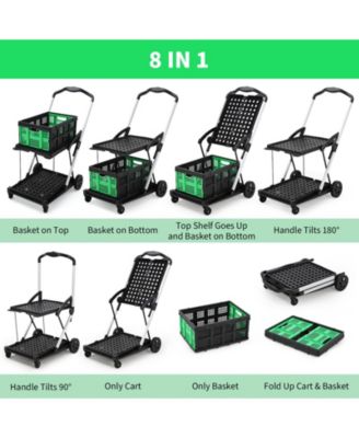 Collapsible Rolling Grocery Cart w/ Removable Basket and 360degree(s) Swivel Wheels, Lightweight Folding Utility Cart for Shopping and Office