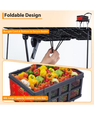 Collapsible Rolling Grocery Cart w/ Removable Basket and 360degree(s) Swivel Wheels, Lightweight Folding Utility Cart for Shopping and Office