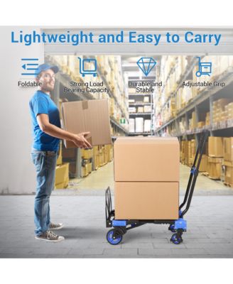 2-in-1 Folding Hand Truck and Platform Cart w/ 330 lb Capacity, Convertible Dolly with Foldable Basket and Bungee Cords, Portable Luggage Cart