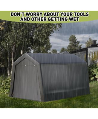 Portable Outdoor Storage Shed with Galvanized Steel Frame, Waterproof UV-Resistant PE Fabric and Roll-Up Door, Backyard Garden Tool Shelter