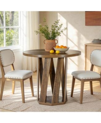 Small Round Dining Table for 2-4 People, 31.5-Inch Farmhouse Wooden Circle Kitchen Table