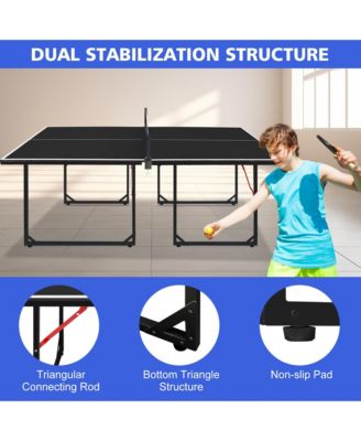6FT Compact Foldable Ping Pong Table, All-in-One Table Tennis Set with Net, 2 Paddles and 3 Balls for Family Games
