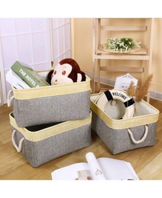 3pack Storage Bins Canvas Basket Organizer with Handles Gift Basket