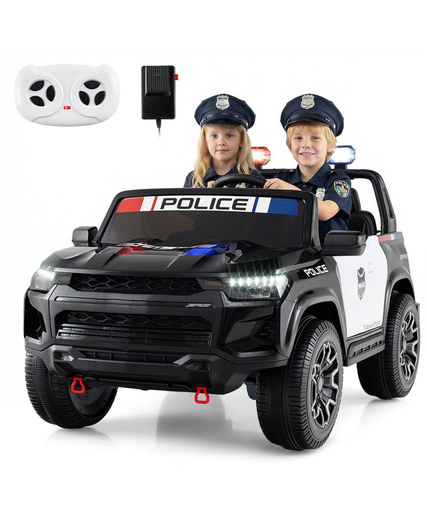Детская игрушка Slickblue 24V Police 2-Seater 4WD Ride-On Car, Ages 3-8, цвет: Чёрный — фото 4