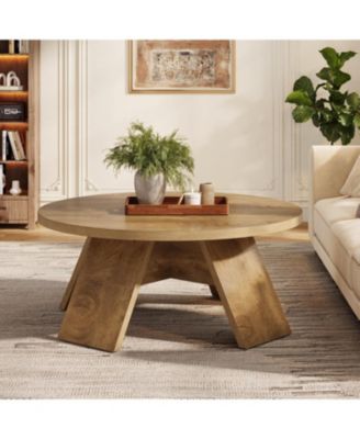 Round Coffee Table, 39.37" Wooden Circle Coffee Table with Splayed Legs