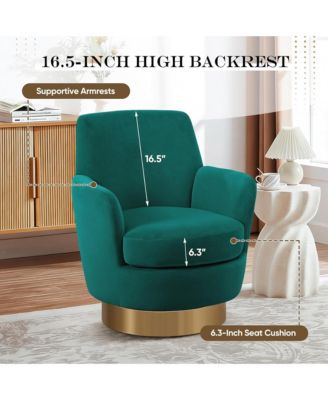 360degree(s) Swivel Barrel Chair, Velvet Upholstered Round Accent Chair with Stainless Steel Base for Living Room, Read Room - (1Piece).