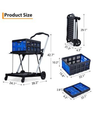 Collapsible Rolling Grocery Cart w/ Removable Basket and 360degree(s) Swivel Wheels, Lightweight Folding Utility Cart for Shopping and Office