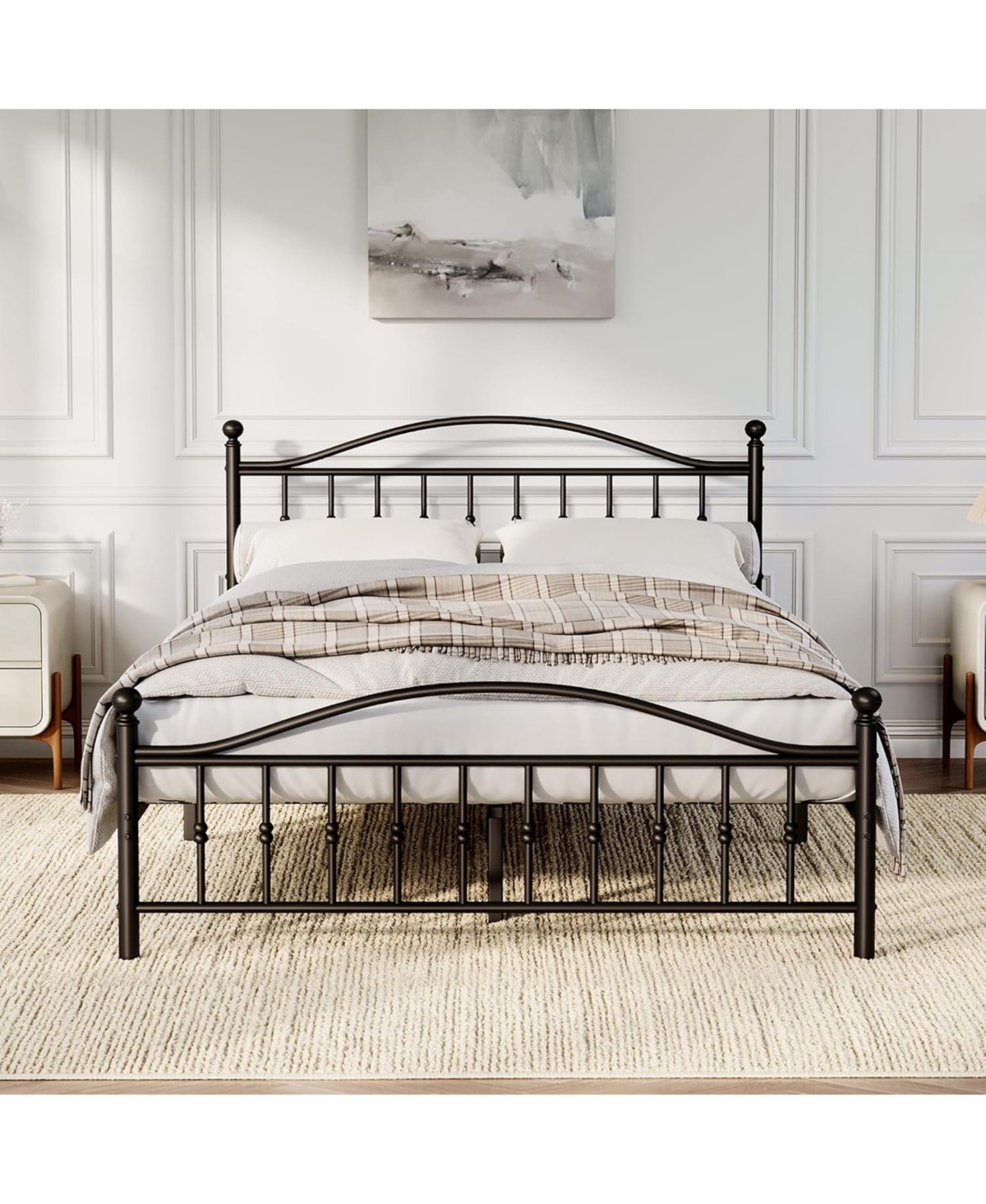 gaomon Metal Platform Bed Frame with Graphic Headboard and Under Bed Storage
