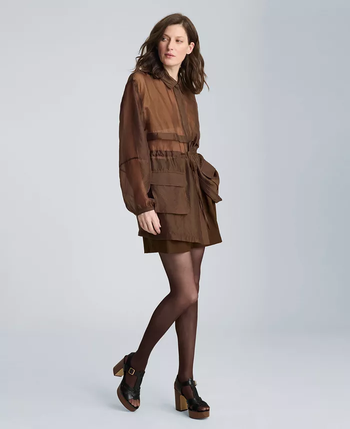 Women's Cinch Waist Sheer Shacket