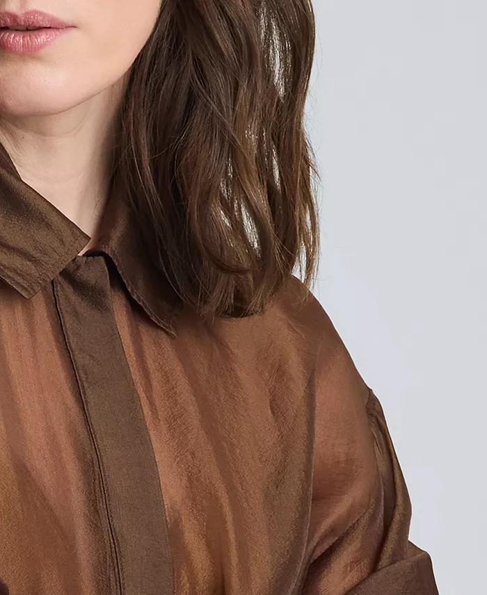 Women's Cinch Waist Sheer Shacket - thumbnail 6
