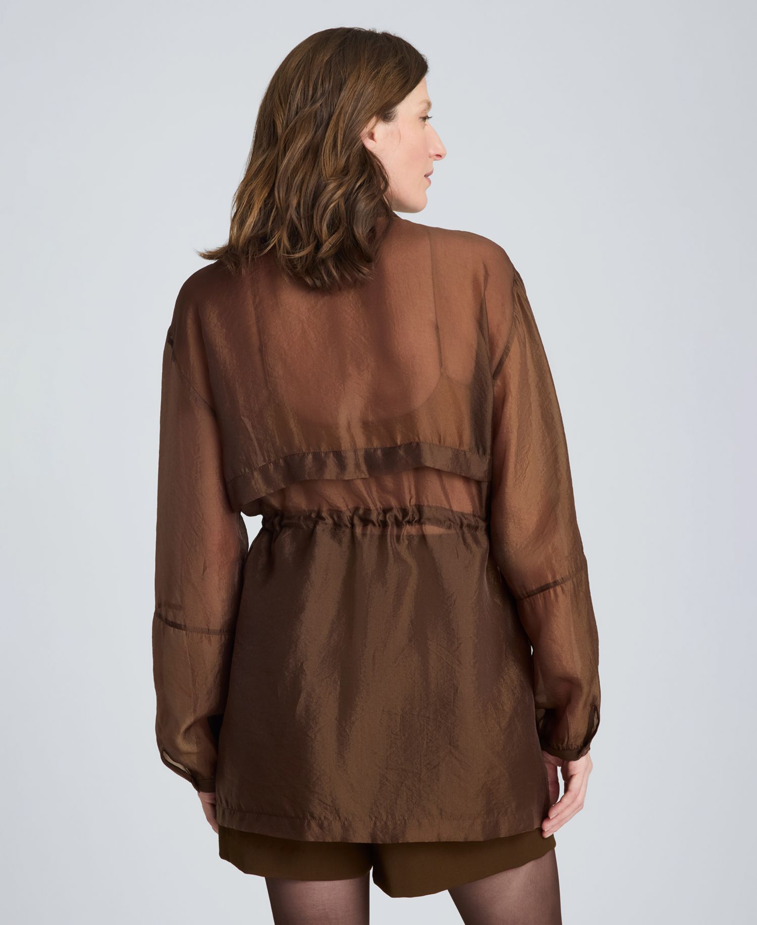 Women's Cinch Waist Sheer Shacket