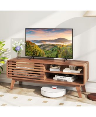 47.5-Inch Sliding Door TV Stand with Rubber Wood Legs