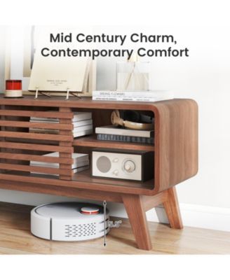 47.5-Inch Sliding Door TV Stand with Rubber Wood Legs