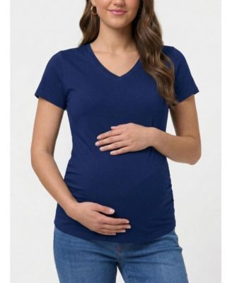 Maternity V-Neck Side-Ruched Short Sleeve Tee - Motherhood