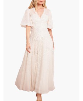 Women's Scallop Sequin V-neck Ankle Gown