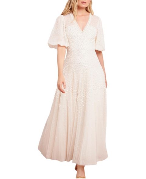 Женское платье Needle & Thread Scallop Sequin V-neck Ankle Gown, цвет: Кремовый