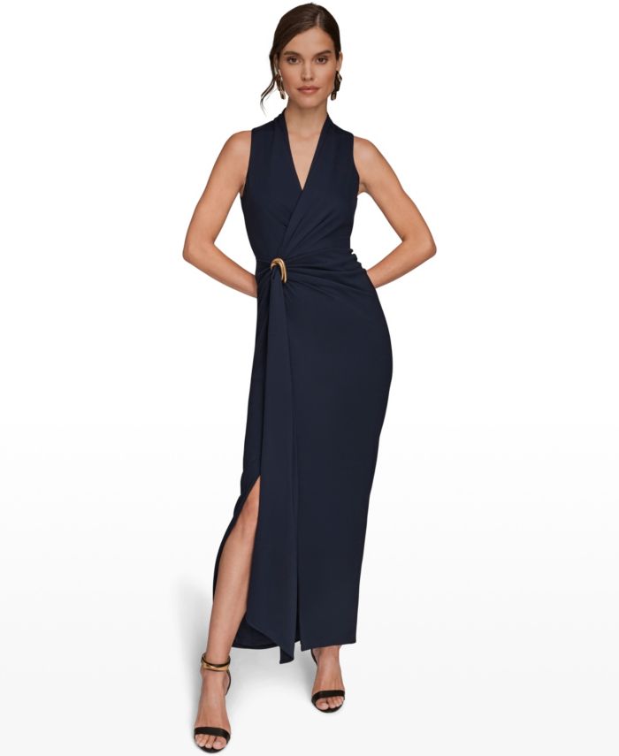 Donna Karan New York Womens Draped Faux Wrap Gown
