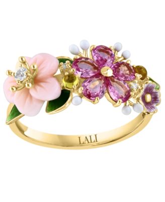 Pink Mother of Pearl (7/10 ct. t.w.), Multi Gemstone (0.90 ct. t.w.) and Diamond (1/100 ct. t.w.) Ring in 14k Yellow Gold