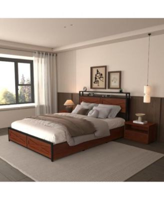 Full Bed Frame with 6 Storage Drawers, Storage Headboard with Charging Statio Bed Frame